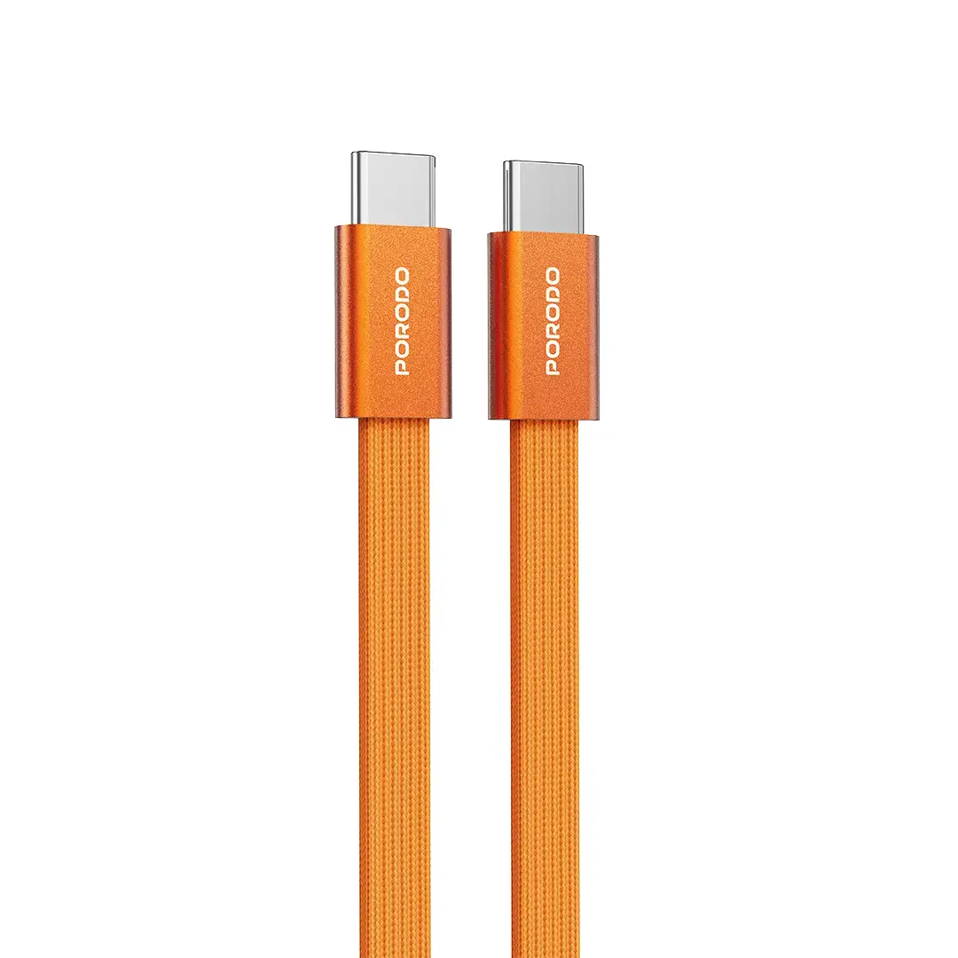 كابل مسطح عالي السرعة من Usb-C إلى Usb-C بطول 1 متر من Porodo - برتقالي