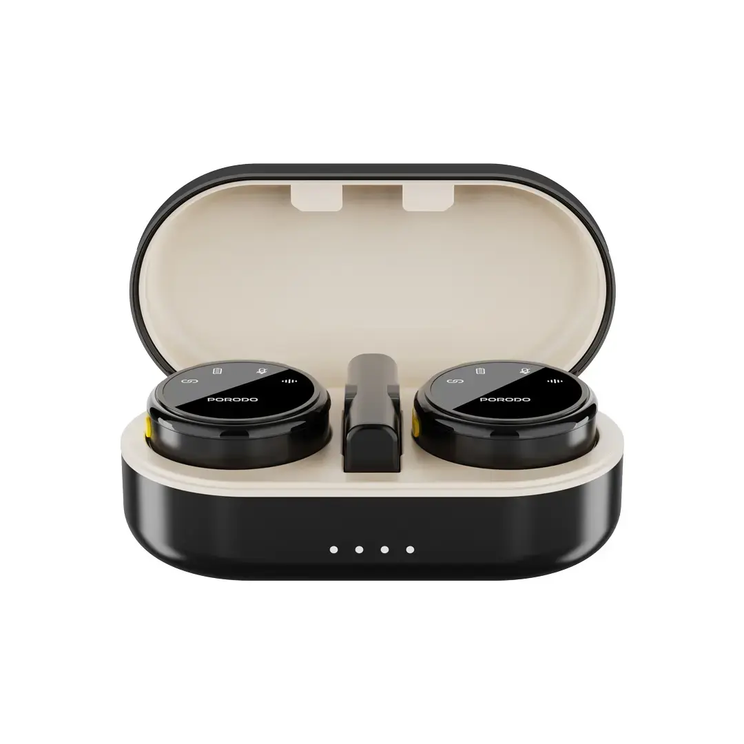 مايكروفون لاسلكي Porodo Lavalier منفذ Type-C مع محول Lightning - أسود