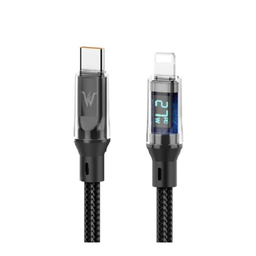 كابل بيانات USB-C إلى Lightning 27W بشاشة رقمية ذكية من Wizard بطول  1.5 متر - أسود