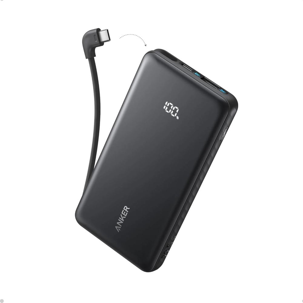 باور بانك أنكر زولو بقوة 22.5 واط وكابل USB-C مدمج - أسود
