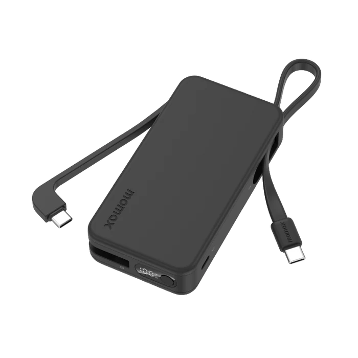 باوربانك موماكس 1-Power Vital+ سعة 10000 مللي أمبير مع كابلين USB-C مدمجين - أسود