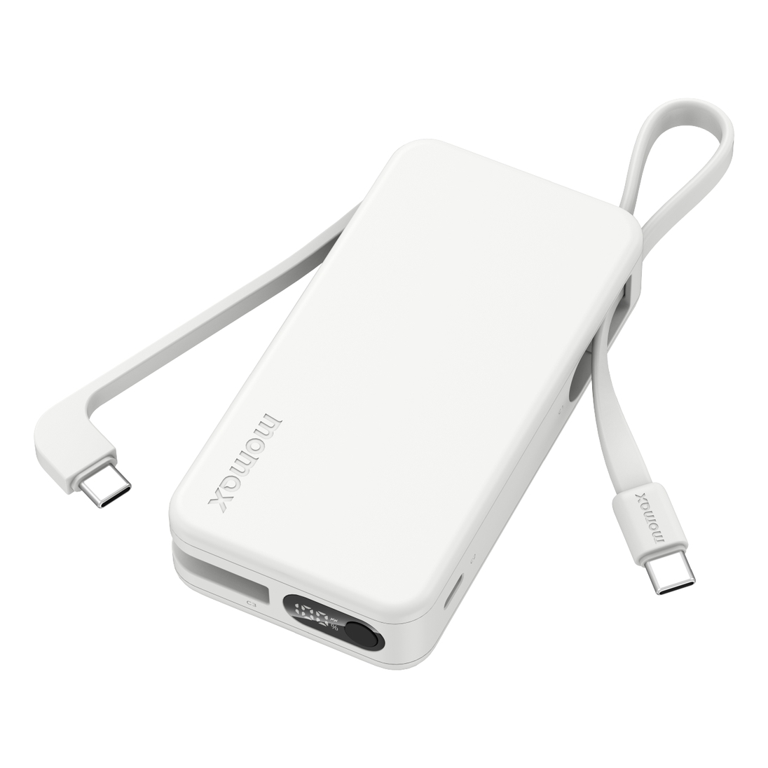 باوربانك موماكس 1-Power Vital+ سعة 10000 مللي أمبير مع كابلين USB-C مدمجين - أبيض