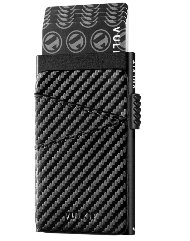 VULKIT VC304 - حامل بطاقات بسيط وجيب جلدي إضافي للنقود والعملات المعدنية - أسود CF