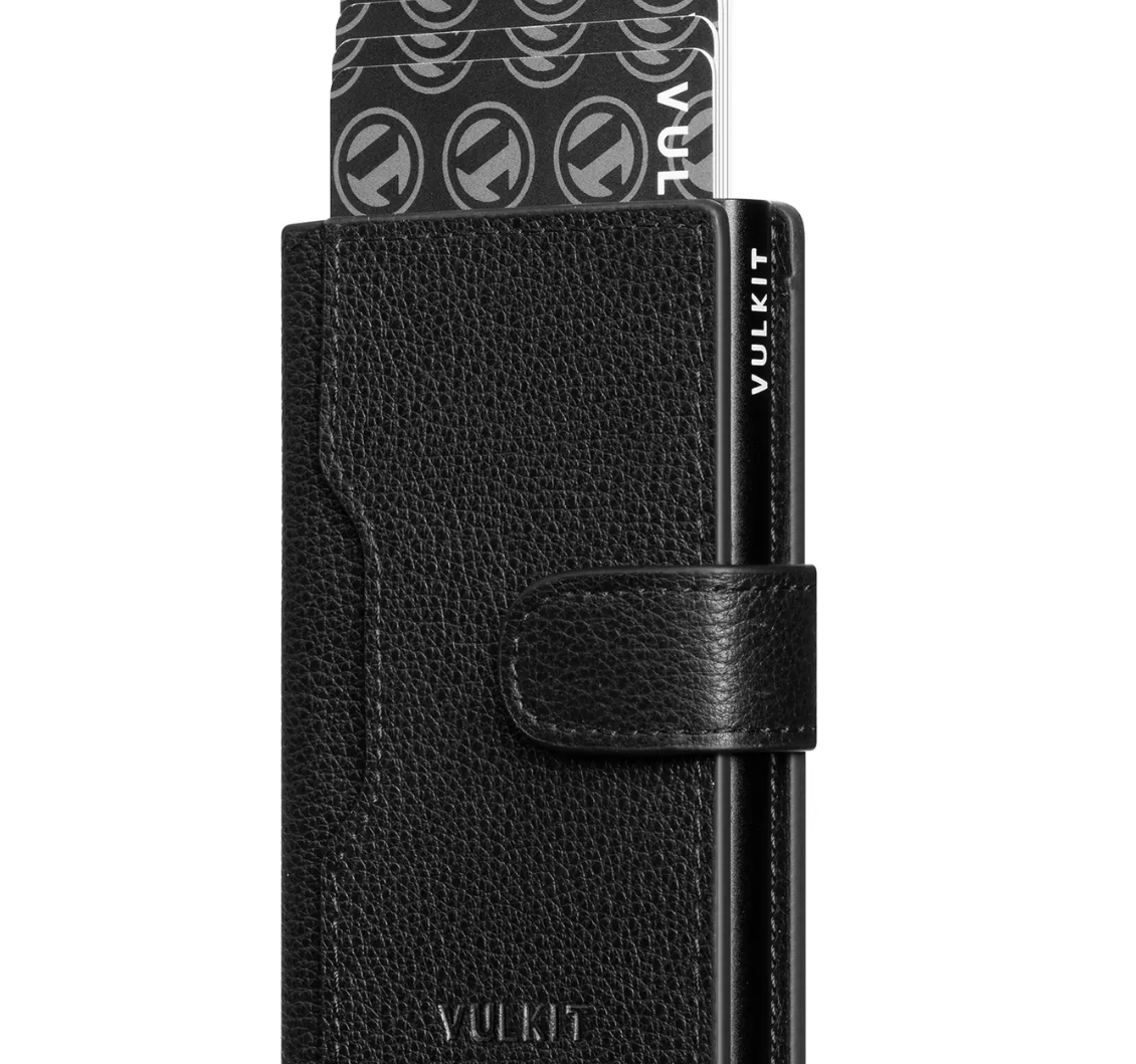 VULKIT VC207- محفظة ثنائية الطي مع نافذة معرف RFID وزر مغناطيسي - أسود