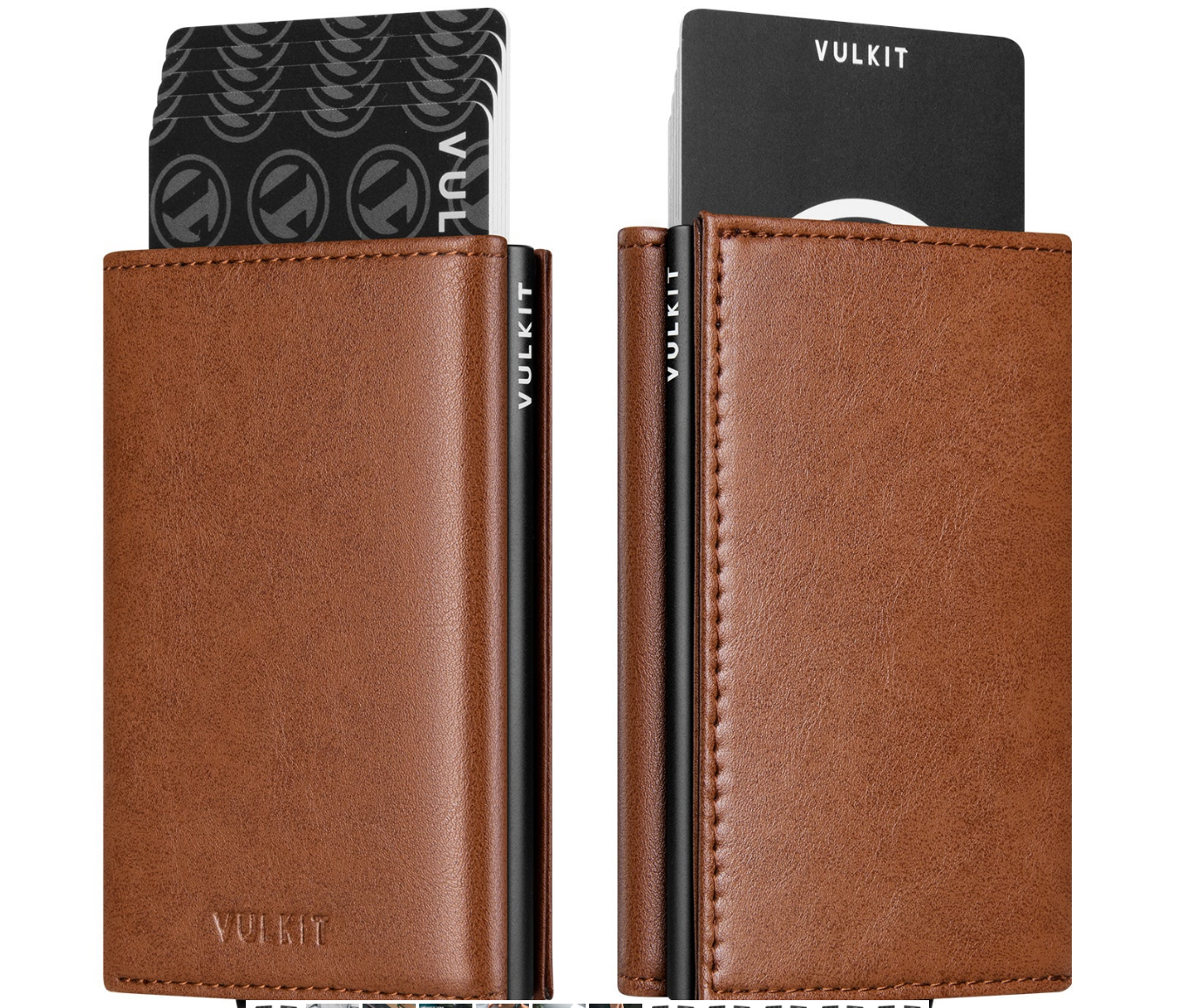 VULKIT VC208- RFID نافذة محفظة جلدية لبطاقة الهوية مع حجرة الأوراق النقدية - بني