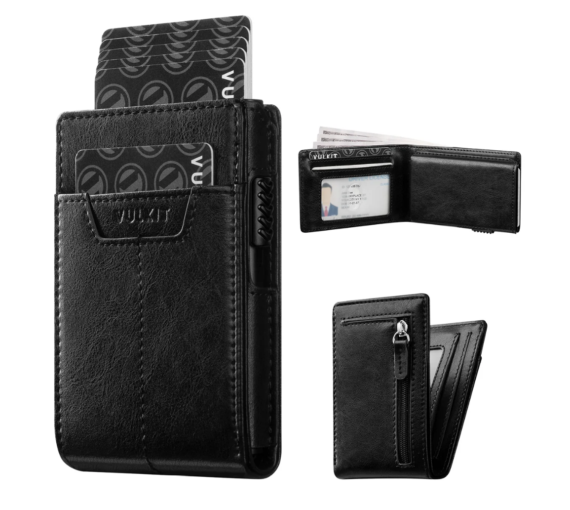 VULKIT VC321- محفظة RFID مغناطيسية ثنائية الطي مع وصول سريع - أسود