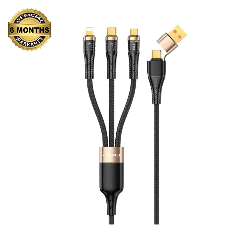 كابل بيانات Awei 3v في 1 شحن سريع متعدد الوظائف 1.5 متر - أسود