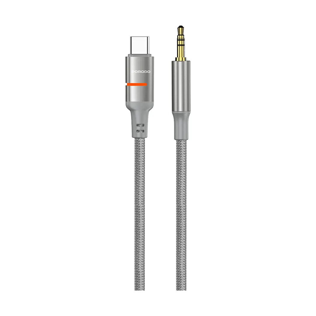كابل من AUX إلى USB-C بتصميم مقاوم للتشابك بطول 1.2 متر من Porodo - رمادي