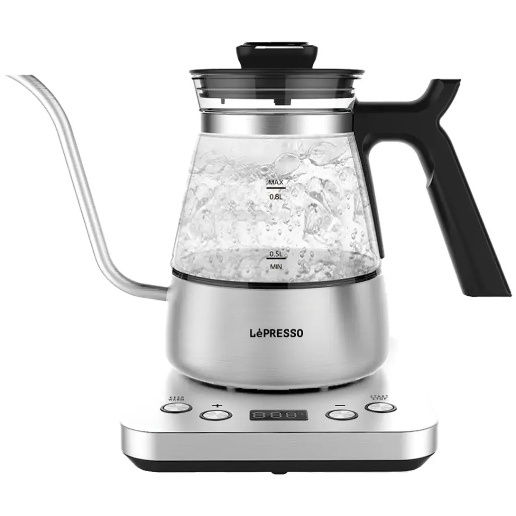 غلاية كهربائية Lepresso BrewWave Gooseneck مع وضع الحفاظ على الدفء - فضي