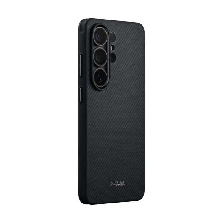 كفر  Pitaka Edge فائق النحافة مع زر Aaron لهاتف سامسونج Galaxy S26 Ultra – أسود / رمادي