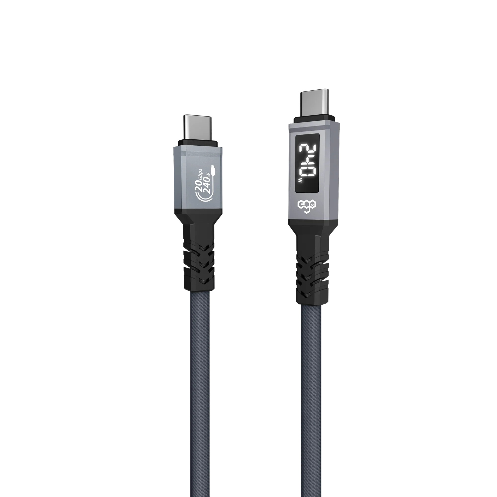 كابل Ego Wiry Mag 240W USB-3.2 Gen2x2 20Gbps Real Time Display Type-C إلى C 1.2M - رمادي