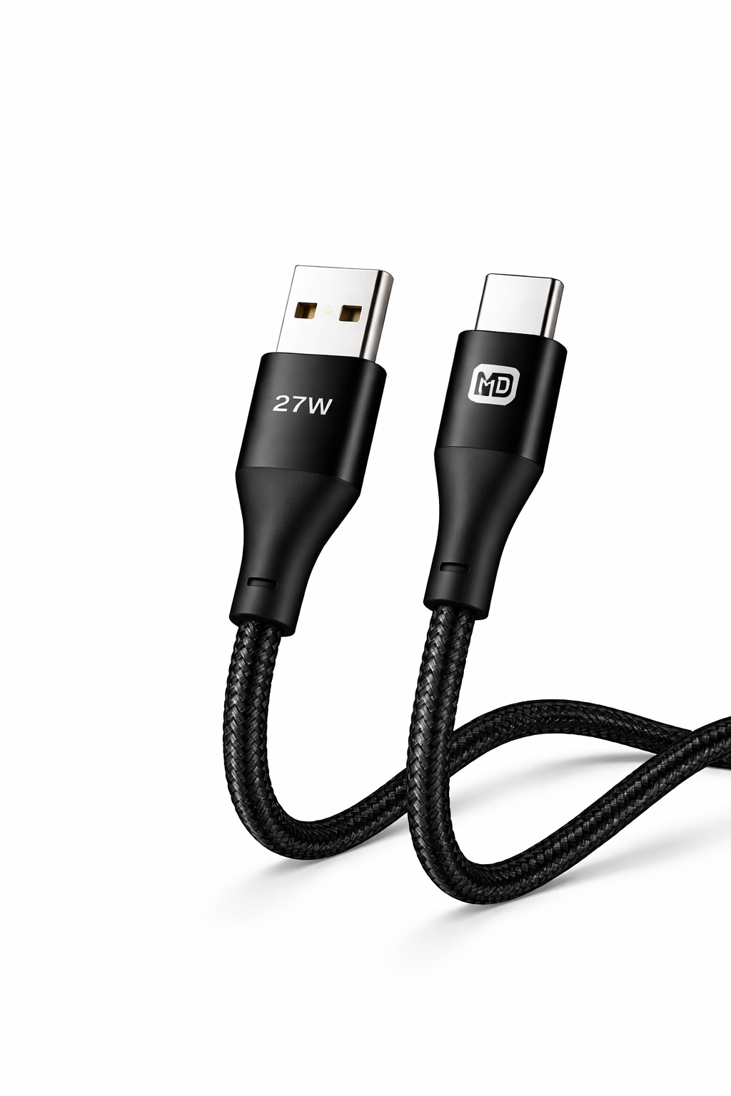 كابل Microdigit USB-A إلى Type-C لشحن البيانات من النايلون بقدرة 27 وات (MC313T) أسود