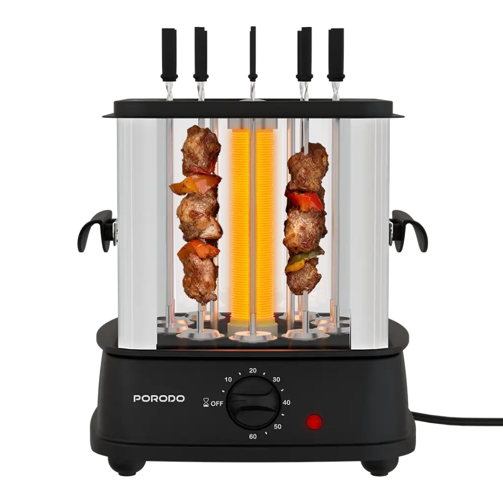 شواية كباب كهربائية Porodo Grilljet مع أسياخ دوارة تلقائيًا – أسود