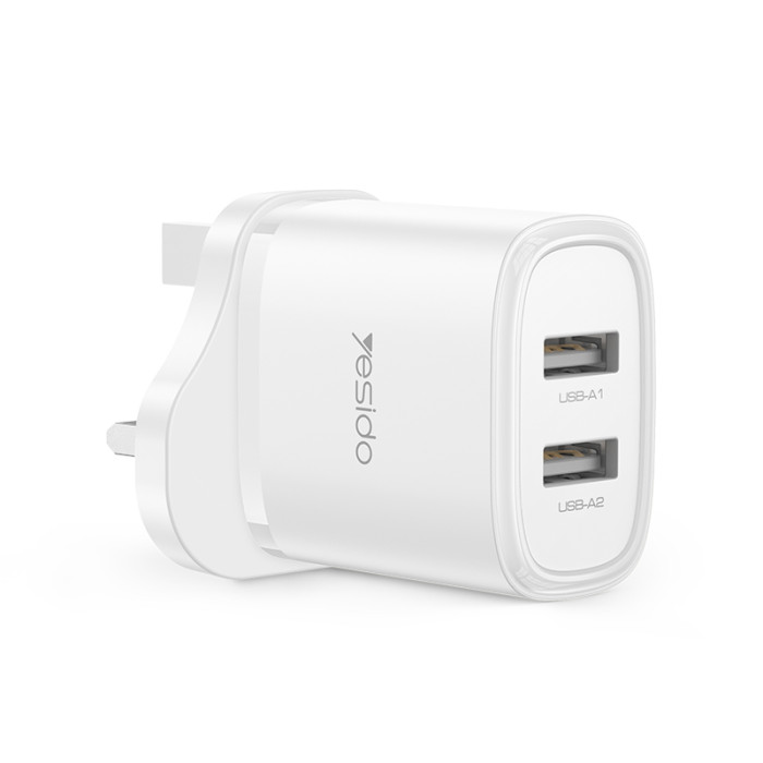 شاحن جداري ييسيدو ثنائي USB-A بقدرة 12 واط - أبيض