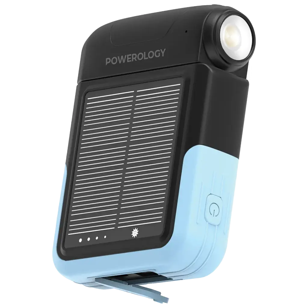 باور بنك Powerology Sante شمسي بسعة 10000mAh مع كشاف قابل للفصل – أسود