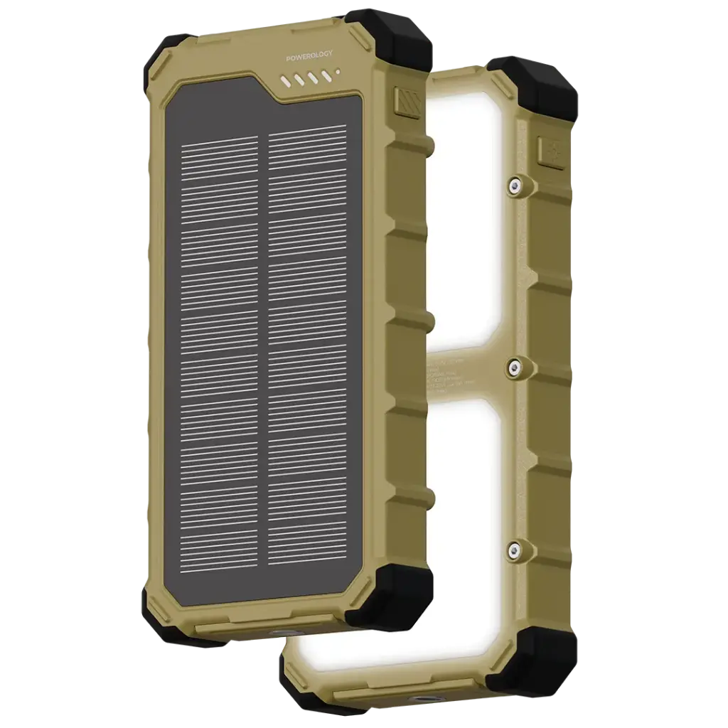 باور بنك Powerology Solara شمسي بسعة 20000mAh مع حامل ثلاثي – كاكي