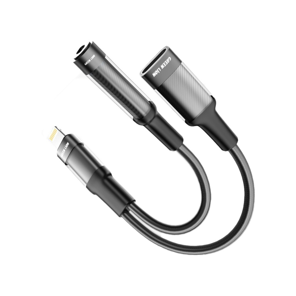 وصله وشحن 2 في 1 Lightning إلى Lightning + 3.5mm بطول 12 سم - أسود