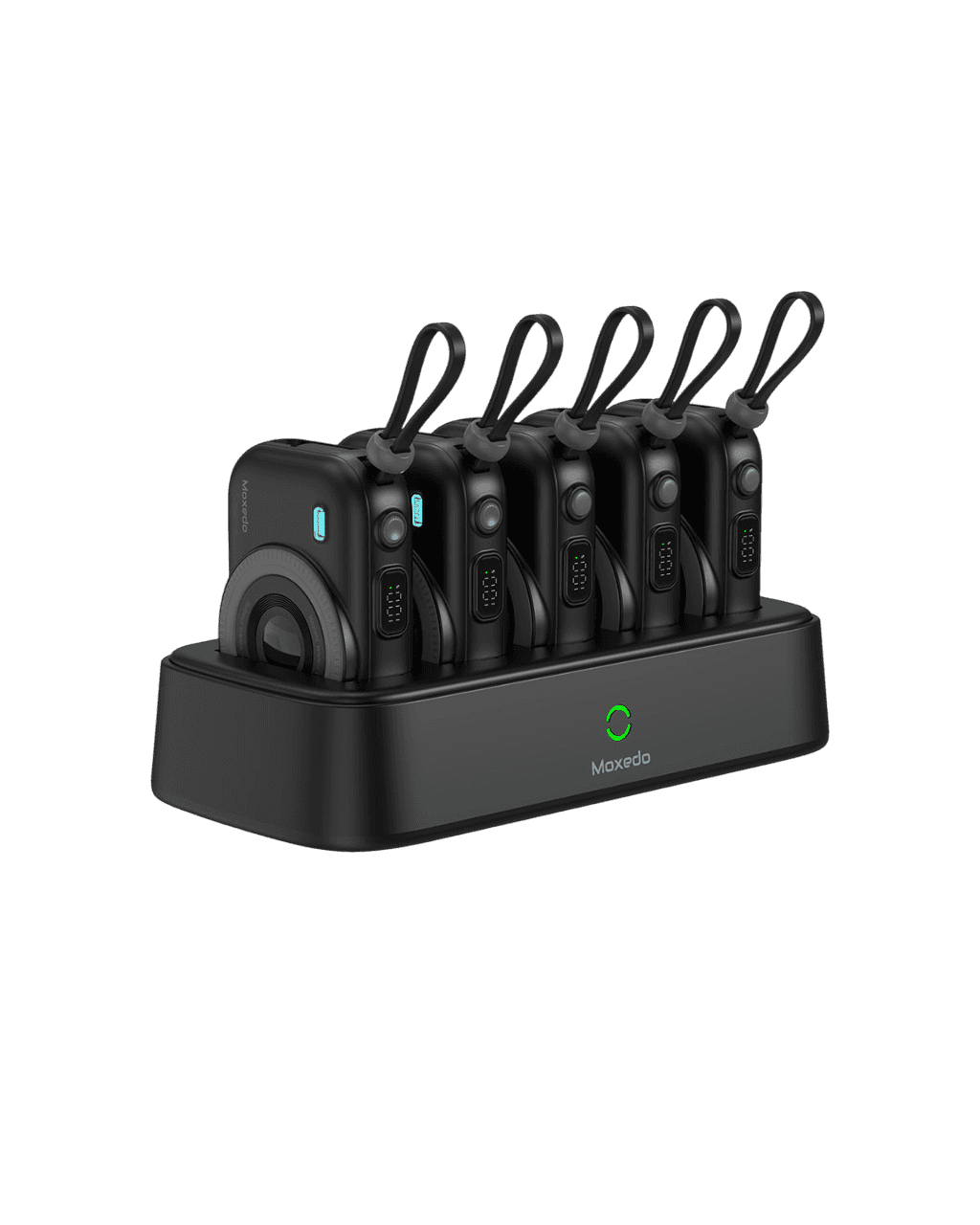 قاعدة شحن باوربانك موكسيدو 5 في 1 للشحن اللاسلكي بسعة 10000 مللي أمبير في الساعة مع كابل USB-C مدمج- أسود