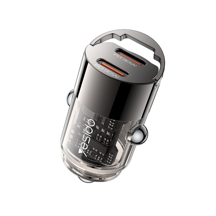 شاحن سيارة Yesido Super Fast Dual USB-C PD30W Mini Zinc Alloy Car (Y69) أسود