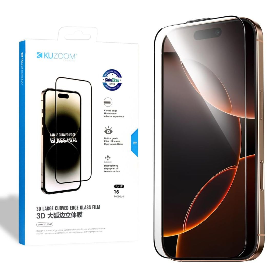 حماية شاشة زجاجية Curved Edge Clear لهاتف ايفون 15 برو ماكس من Kuzoom