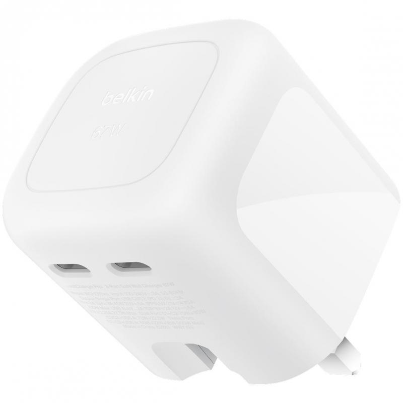 شاحن جداري مزدوج USB-C بقوة 67 واط BoostCharge Pro من Belkin - أبيض