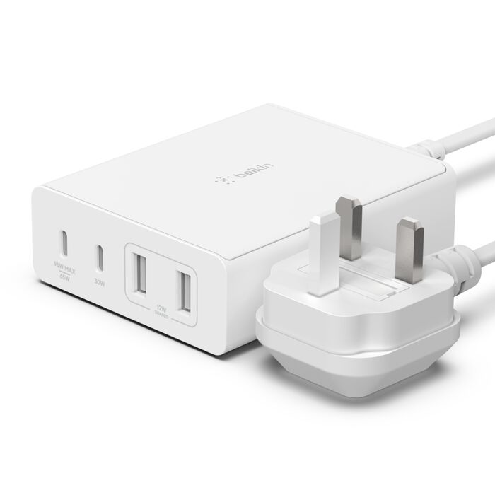 محطة شحن 4 منافذ USB-C و USB-A بتقنية GaN بقوة 108 واط BoostCharge Pro من Belkin - أبيض