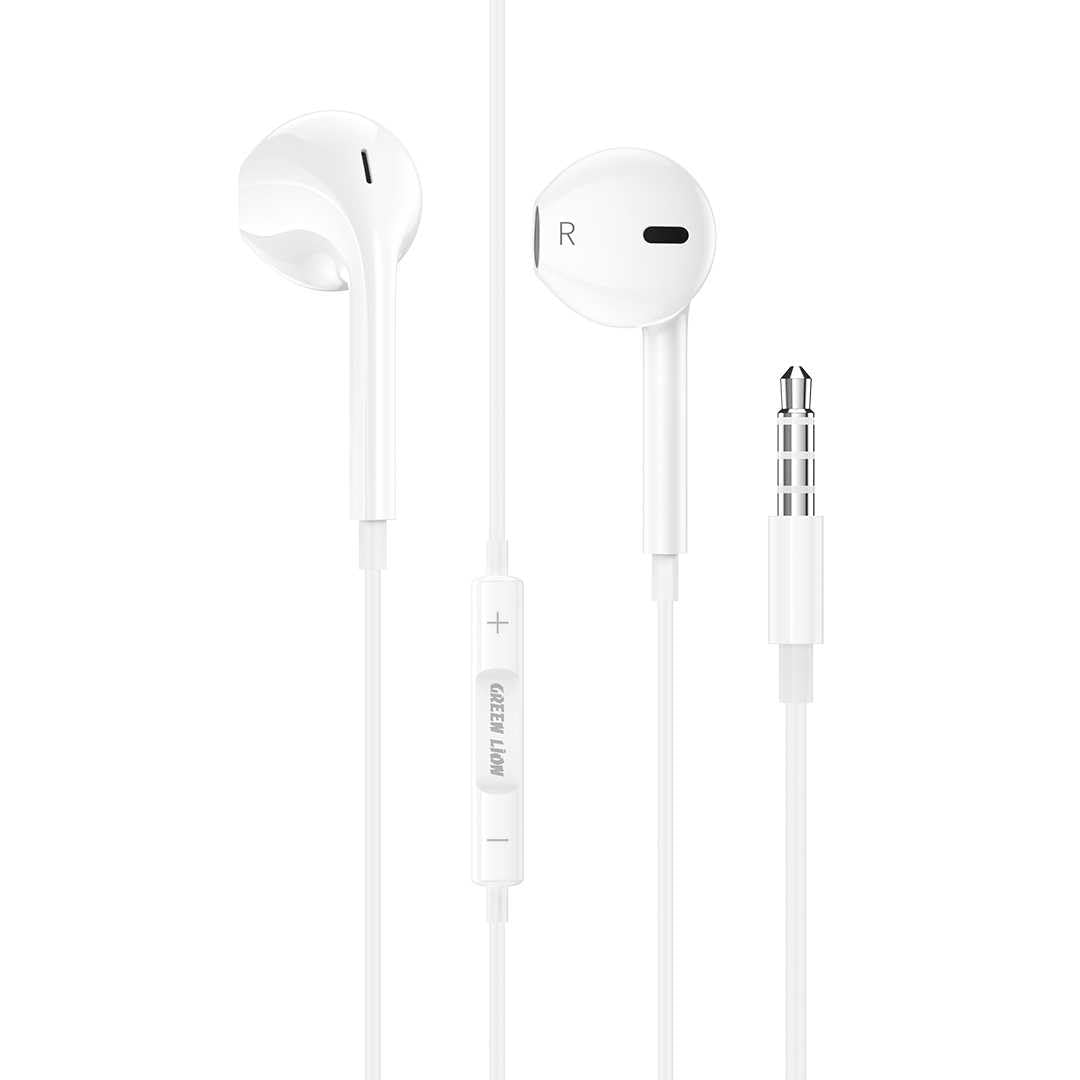سماعة أذن Green Lion Stereo مقبس صوت 3.5 ملم ، لون أبيض