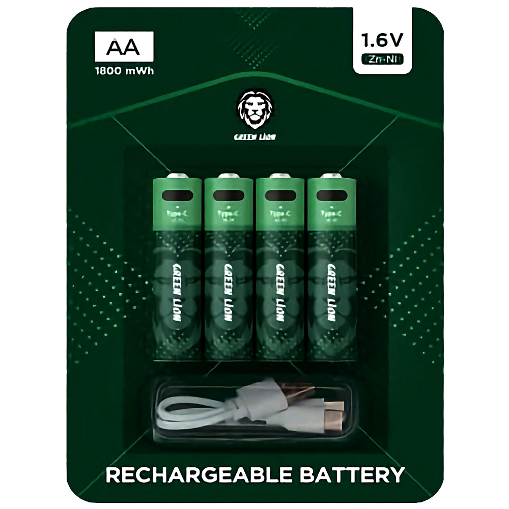 بطاريات AA قابلة للشحن (٤ حبات في الباك) ١٨٠٠mWh / ١٫٦V من Green Lion