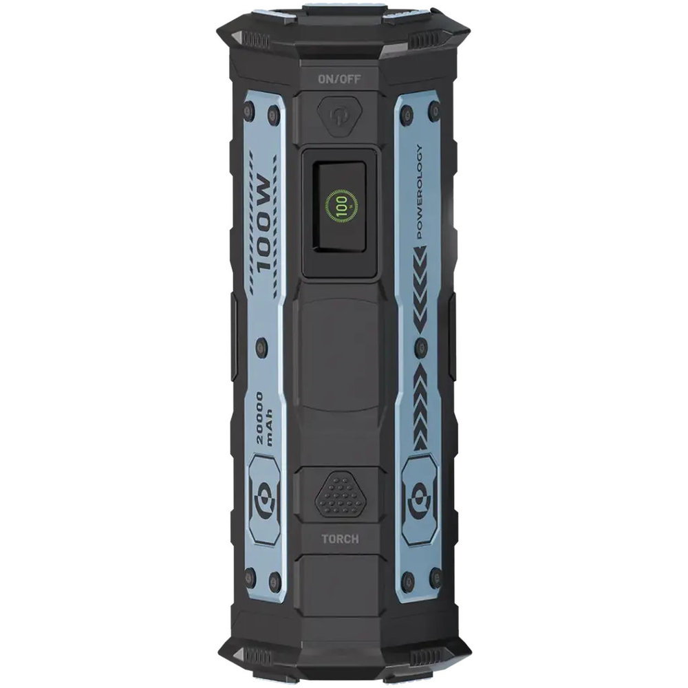 باوربانك Powerology TorchPower بسعة 20000 مللي أمبير بقوة 100 واط مع كشاف مدمج - أسود