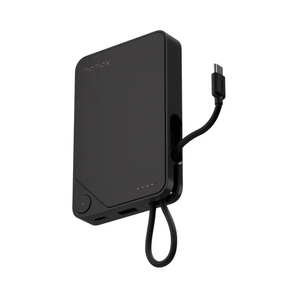 باوربانك Momax 1-Power X بسعة 10000 مللي أمبير مع كابل USB-C مدمج - أسود