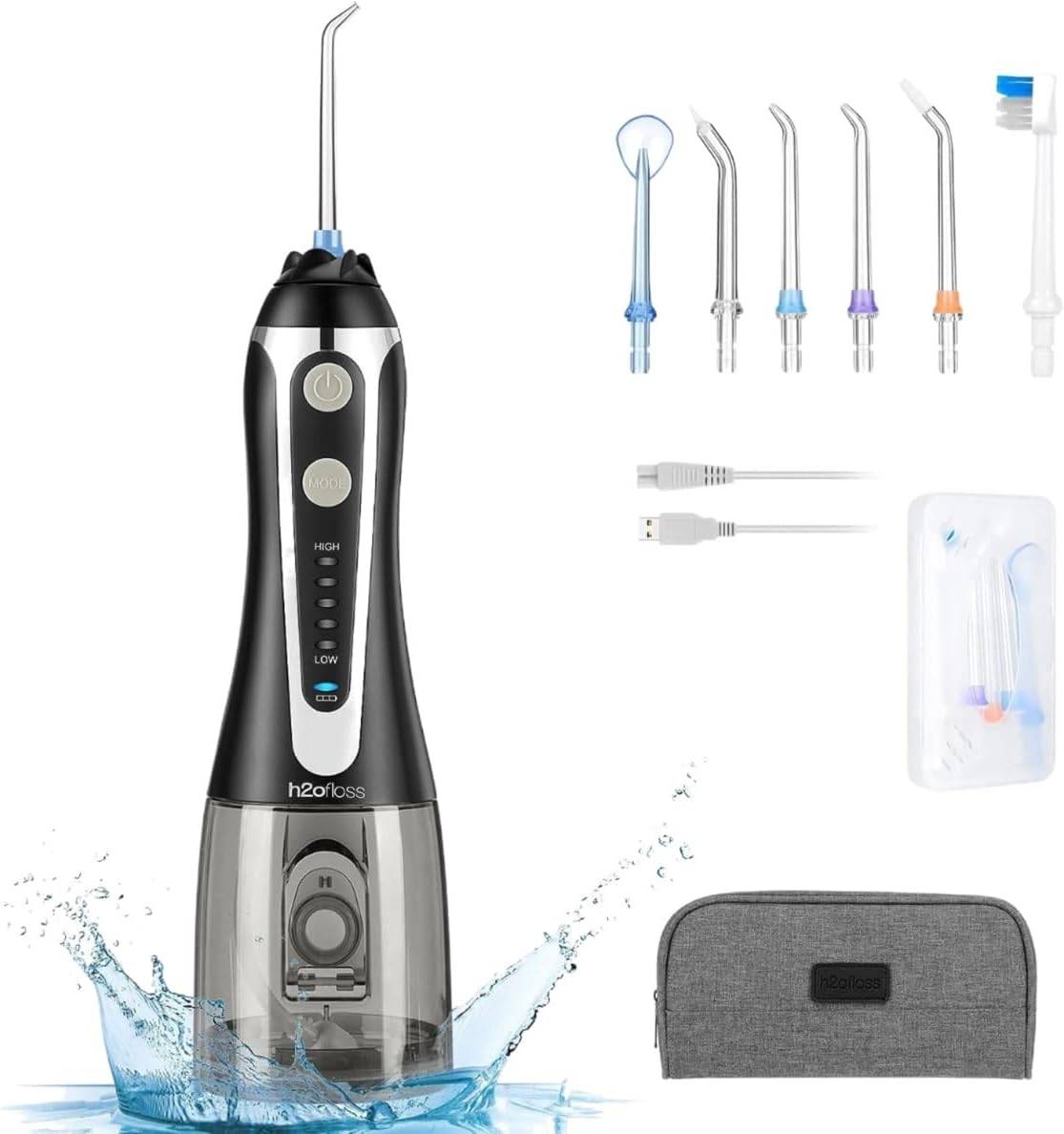 جهاز خيط الماء للأسنان المحمول H2o Floss - أسود
