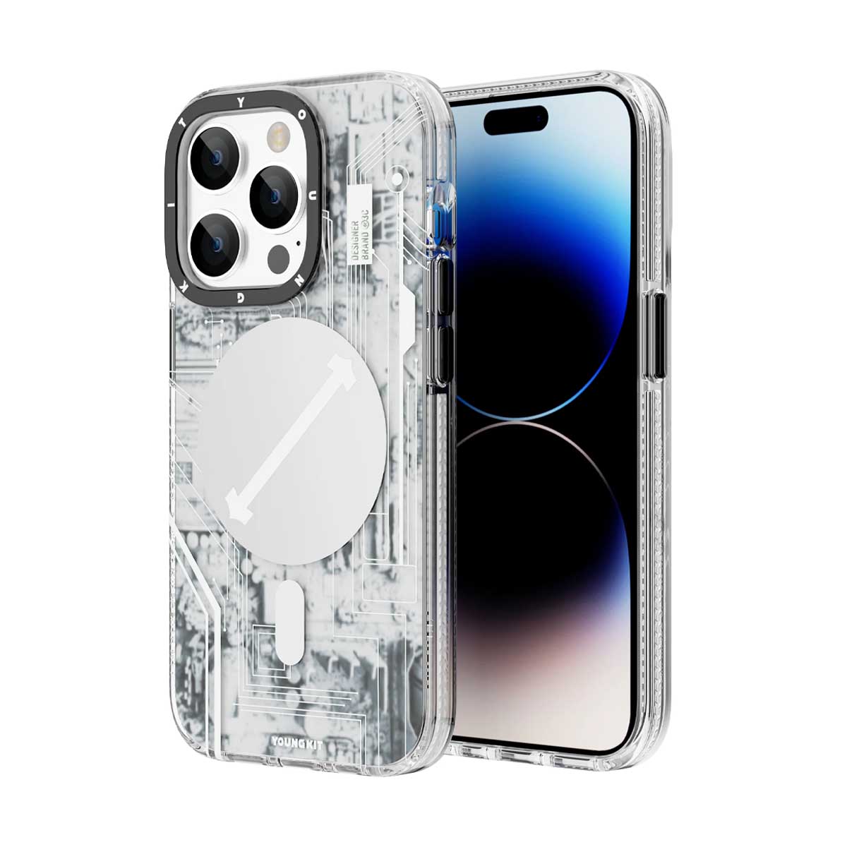 كفر Youngkit Futuristic Circuit المضادة للسقوط Magsafe لهاتف iPhone 14 Pro - أبيض