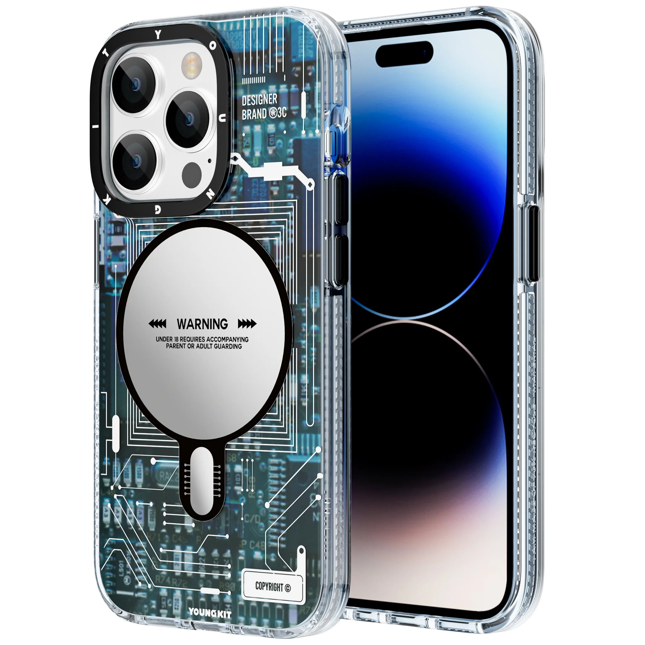 كفر Youngkit Futuristic Circuit المضاد للسقوط Magsafe لهاتف iPhone 14 Pro - أزرق