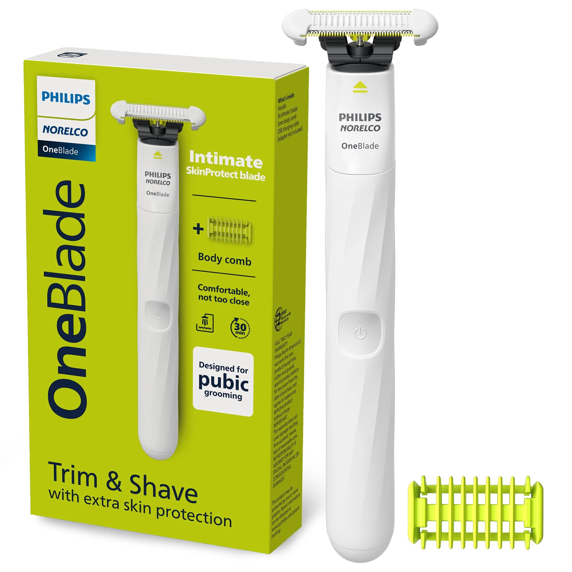 مكينة حلاق المناطق الحساسة  فيليبس نوريلكو OneBlade Intimate - باللون الأبيض