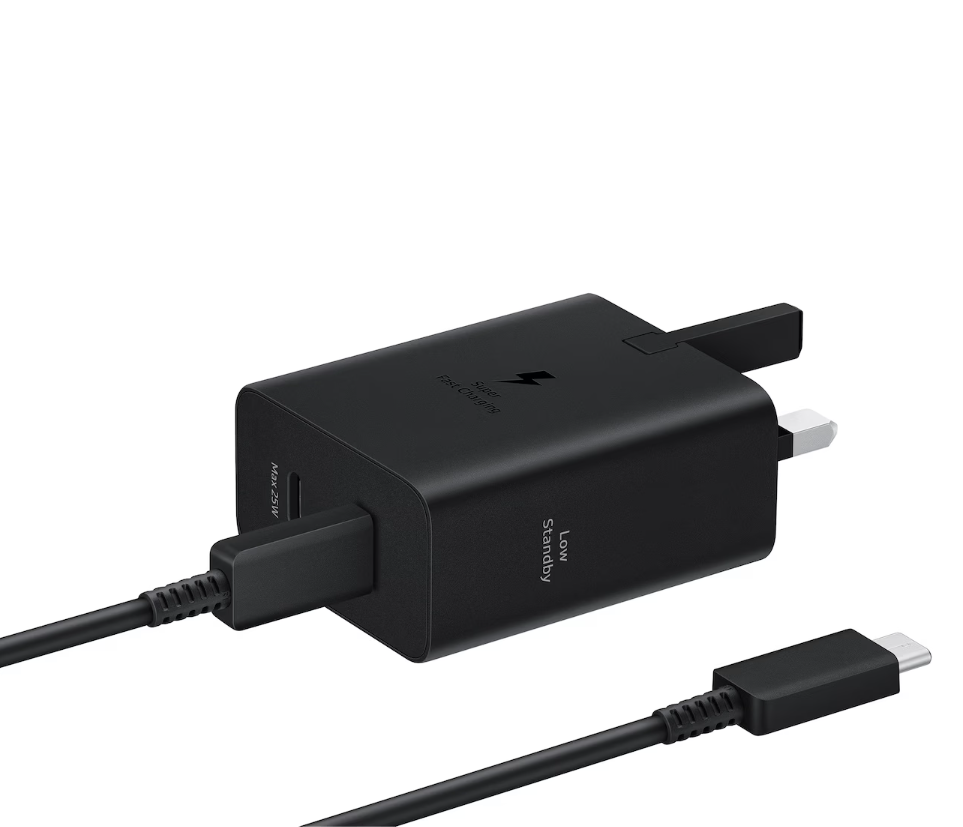 شاحن سامسونج ديو 50 واط مع كيبل USB-C (5A/1.8م) – أسود