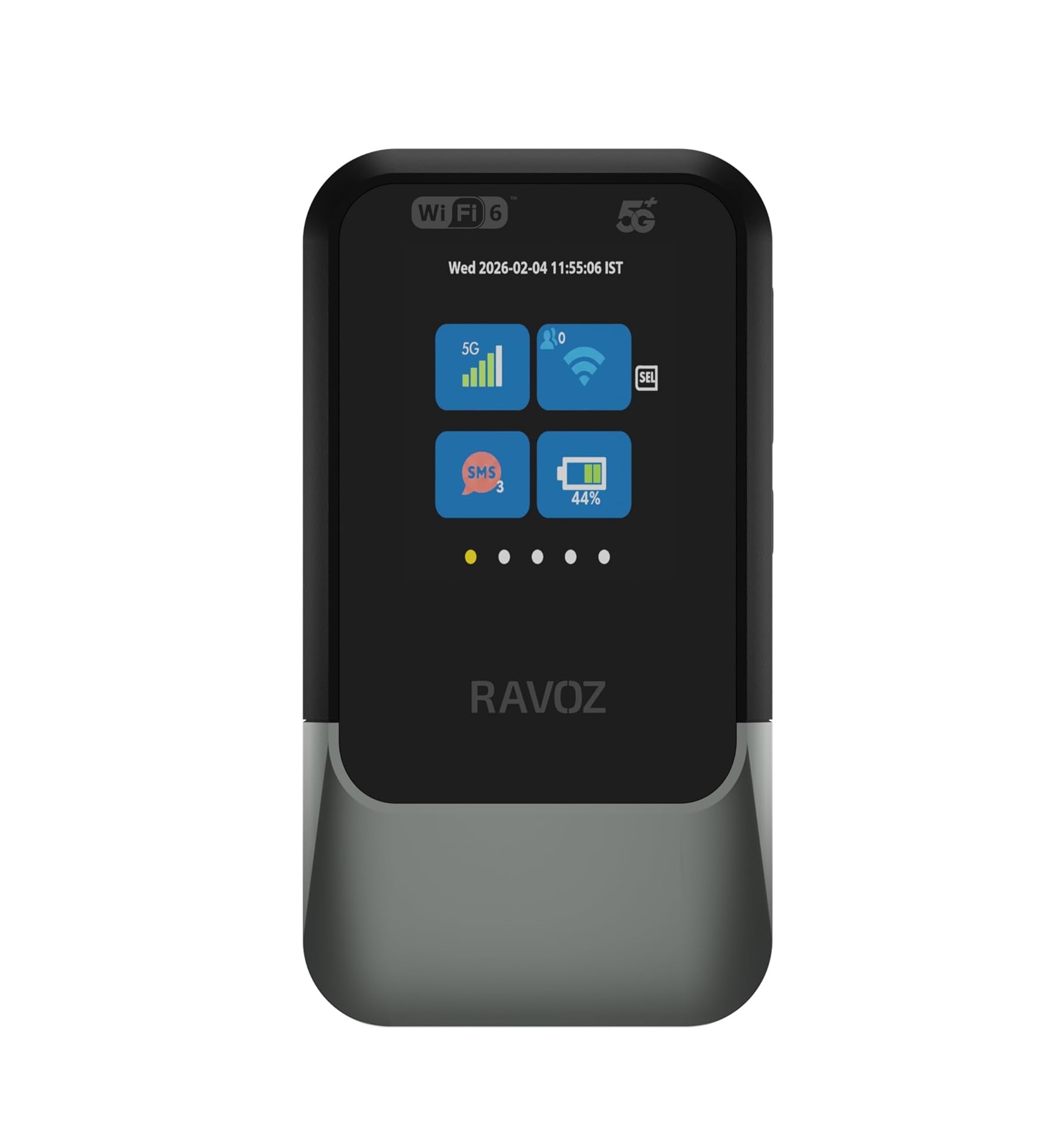 راوتر Ravoz GoFi 5G+ المحمول مع دعم Nano SIM وeSIM (M52) - رمادي/أسود
