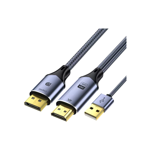 كيبل Veggieg من HDTV إلى DP بدقة 4K مع USB للطاقة بطول 2 متر (V-Z102) - رمادي