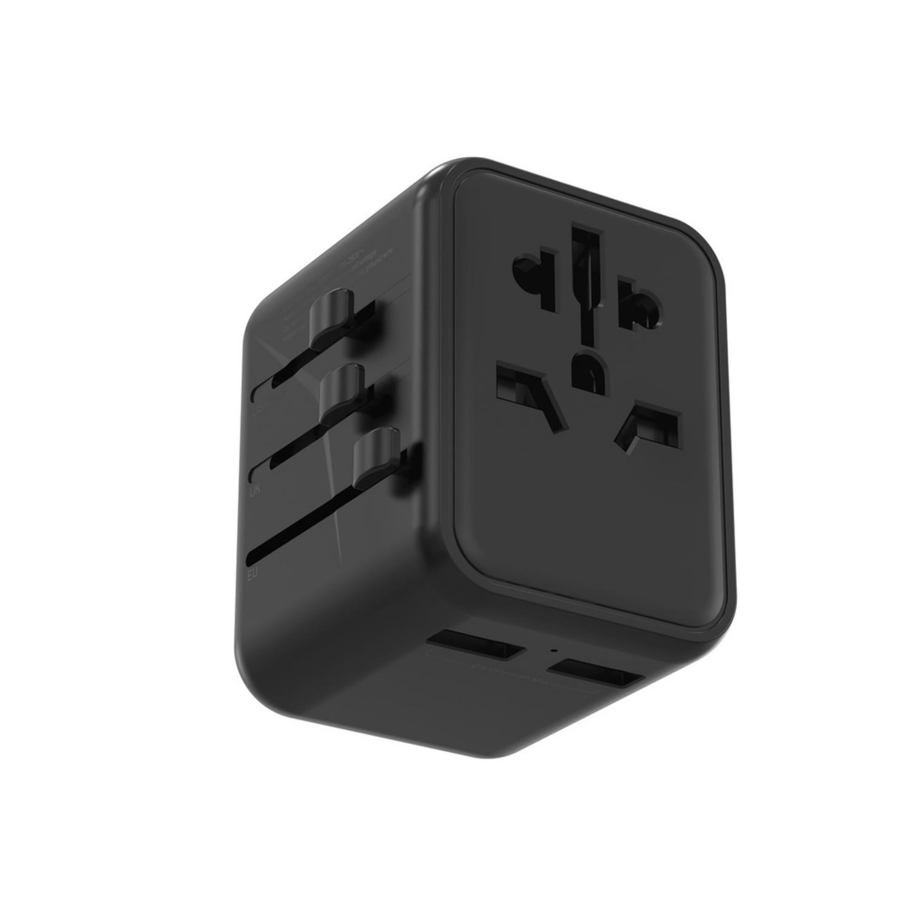 شاحن جداري للسفر عالمي بمنفذين USB-A من Porodo - أسود