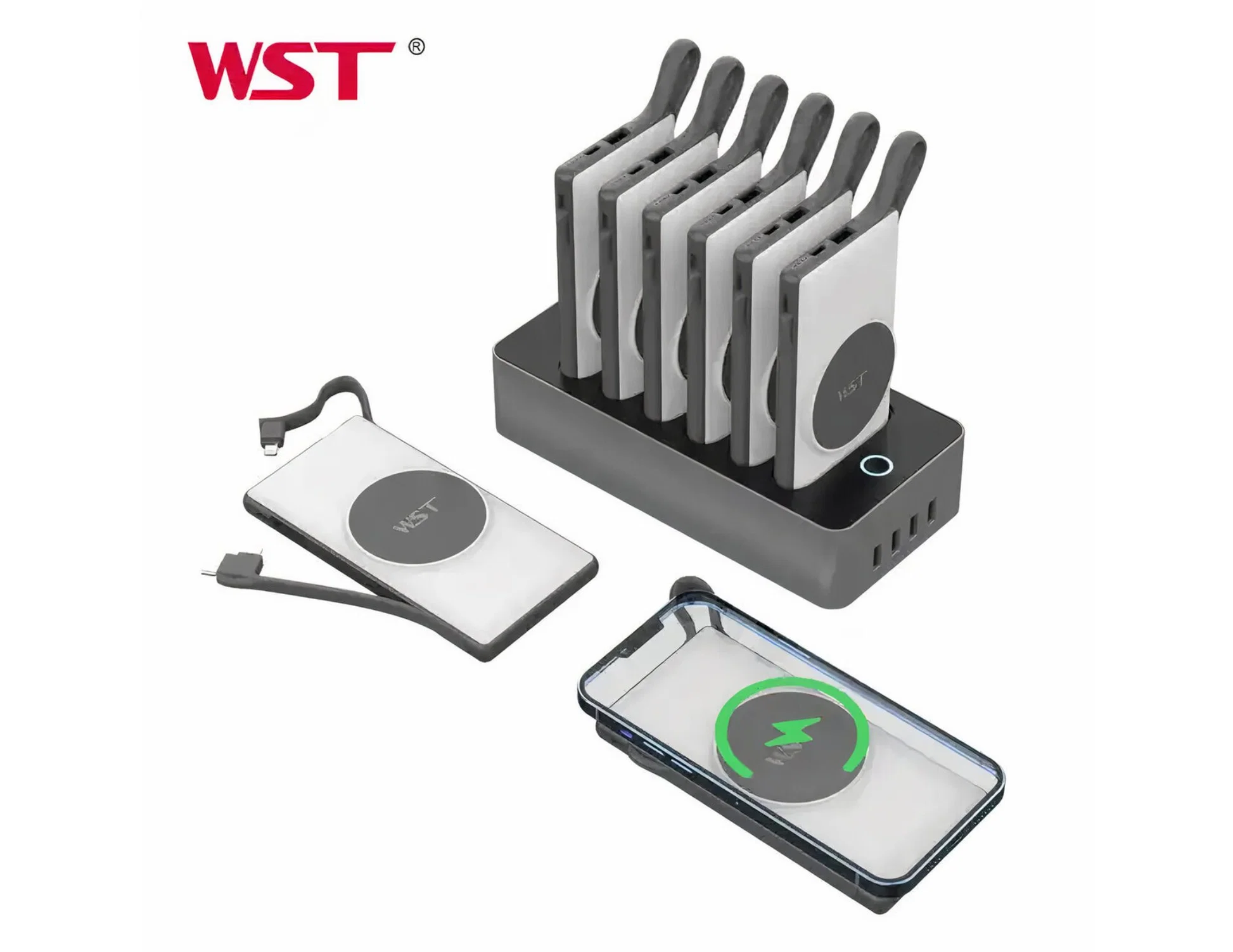 قاعدة شحن باوربانك 6 في 1 من WST - أبيض