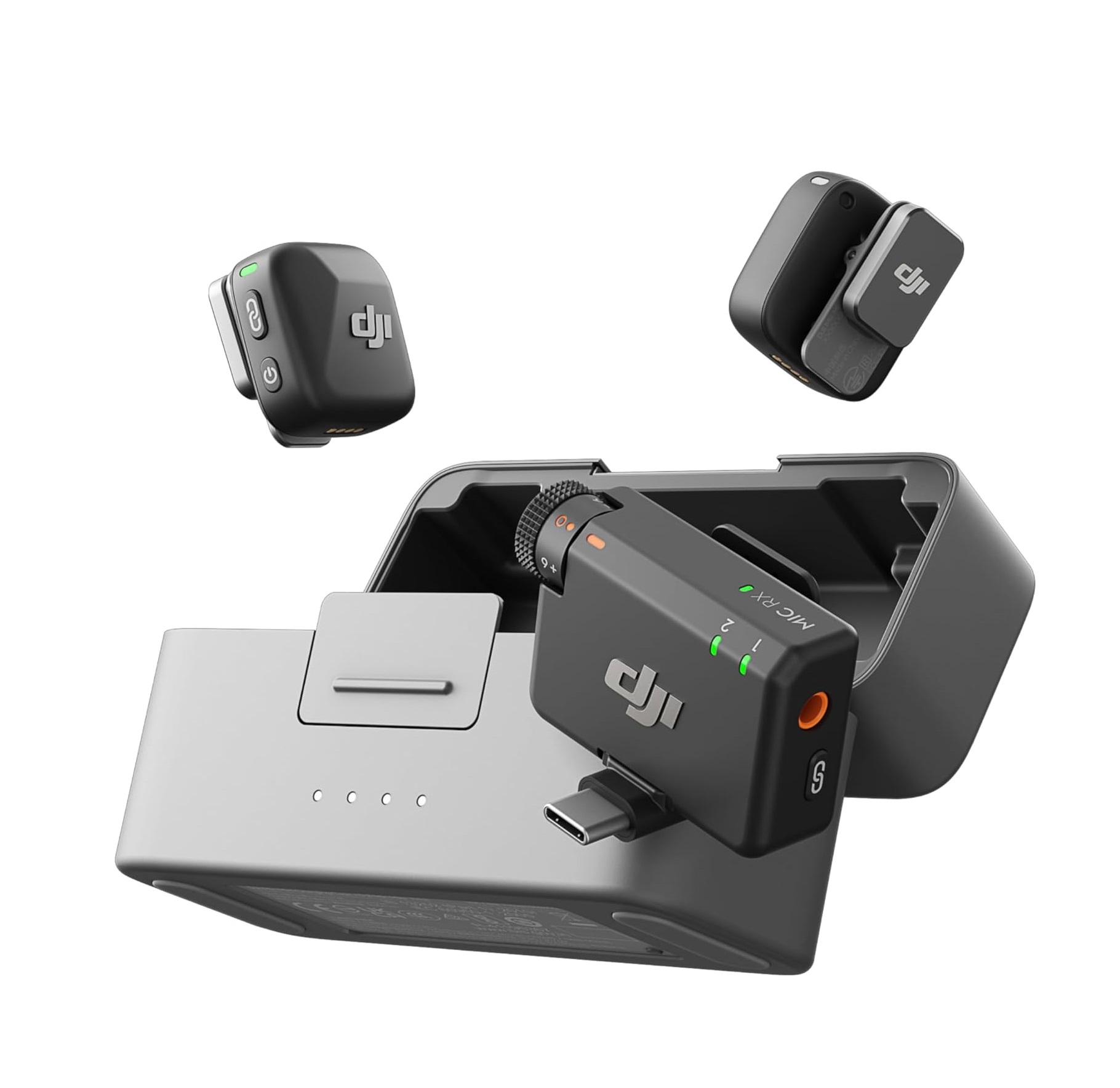 مايكروفون DJI Mic Mini اللاسلكي مع 2 مرسل + 1 مستقبل + علبة شحن - أسود