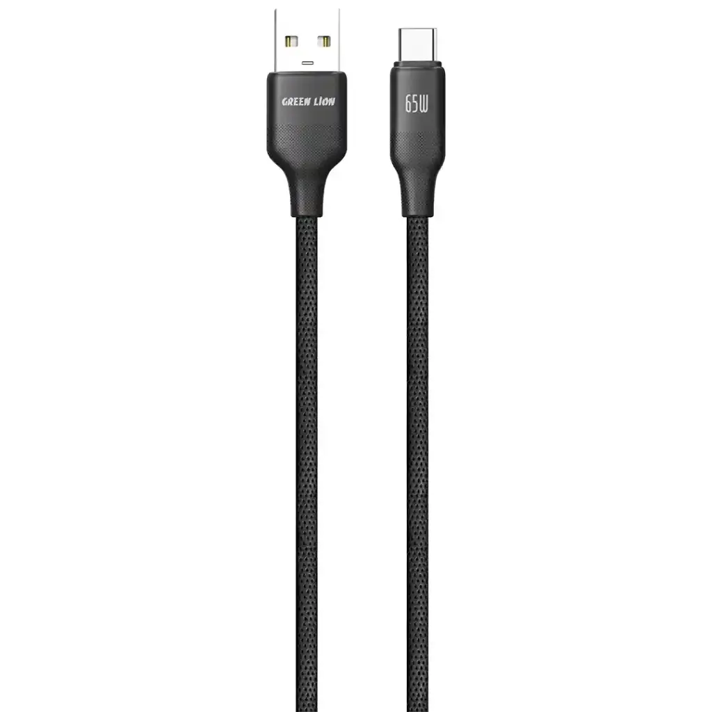 كابل Green Lion USB-A إلى USB-C من TPE بقوة 65 واط وطول 1 متر - أسود