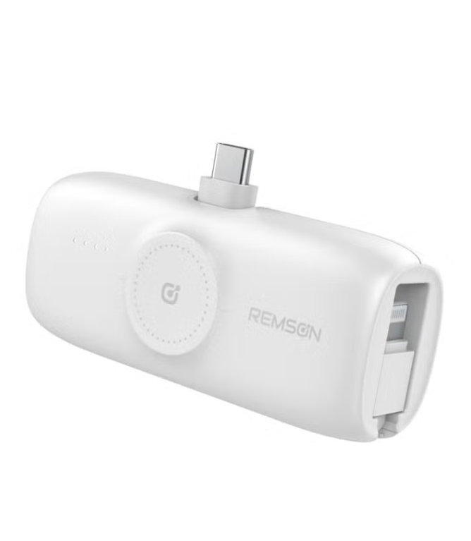 باور بانك Remson RevoCharge Nano بسعة 5000mAh مع شاحن لاسلكي - أبيض