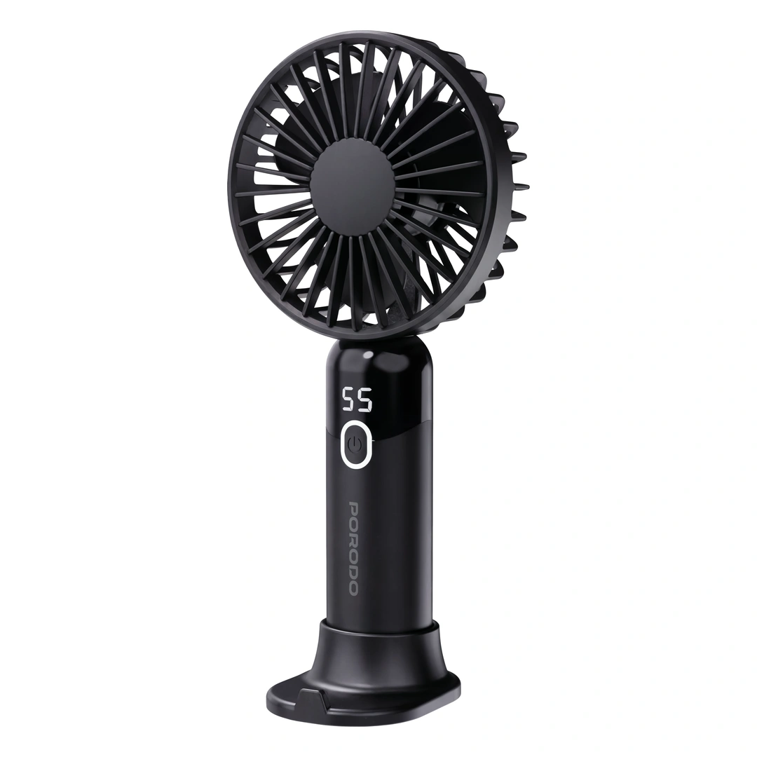 Porodo Chillo Air Portable Handheld Fan with 2-in-1 Detachable Base & Phone Stand (PDLFSTZH13) Black