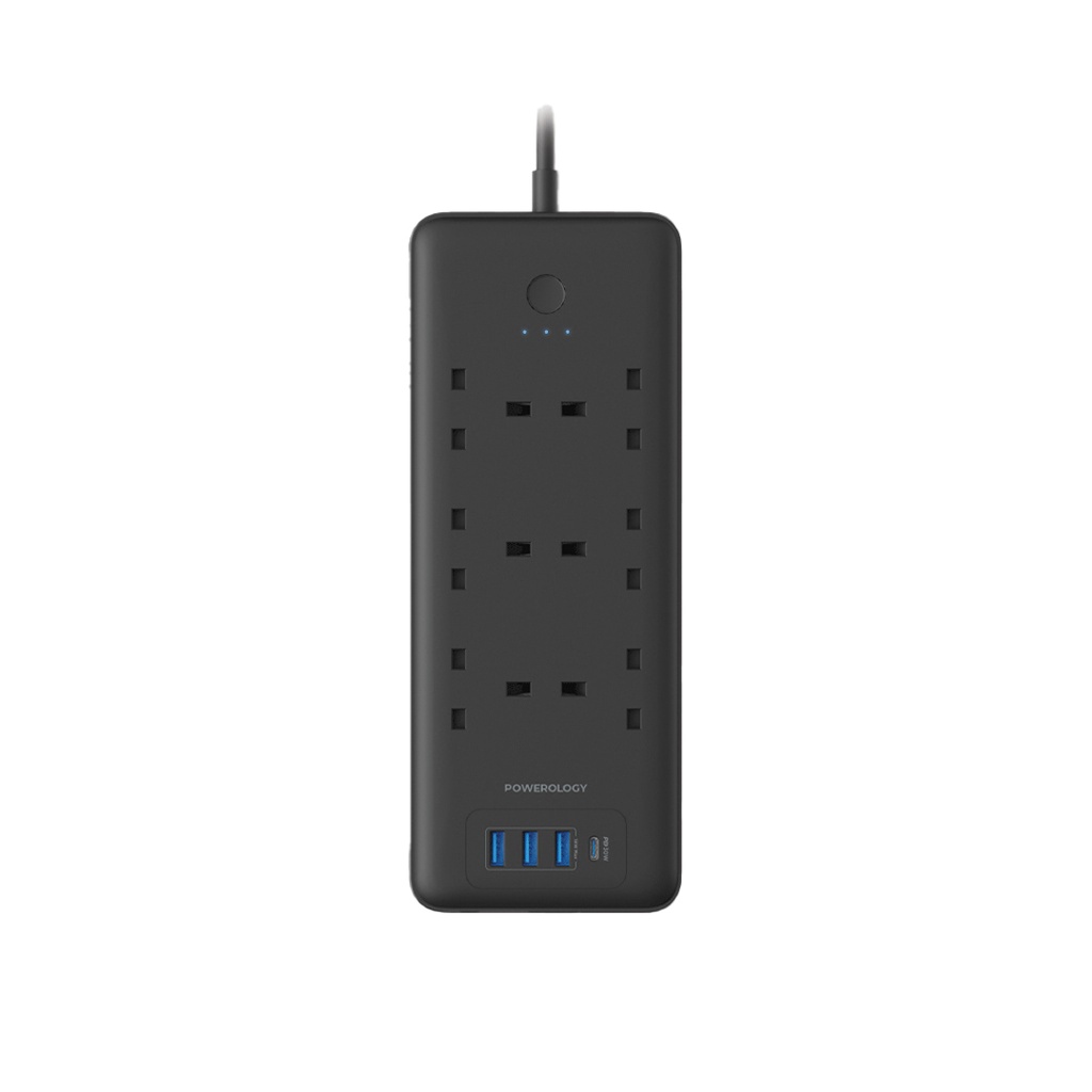 مشترك كهرباء Powerology بـ 6 منافذ AC مع شحن USB بقوة 48 واط – أسود