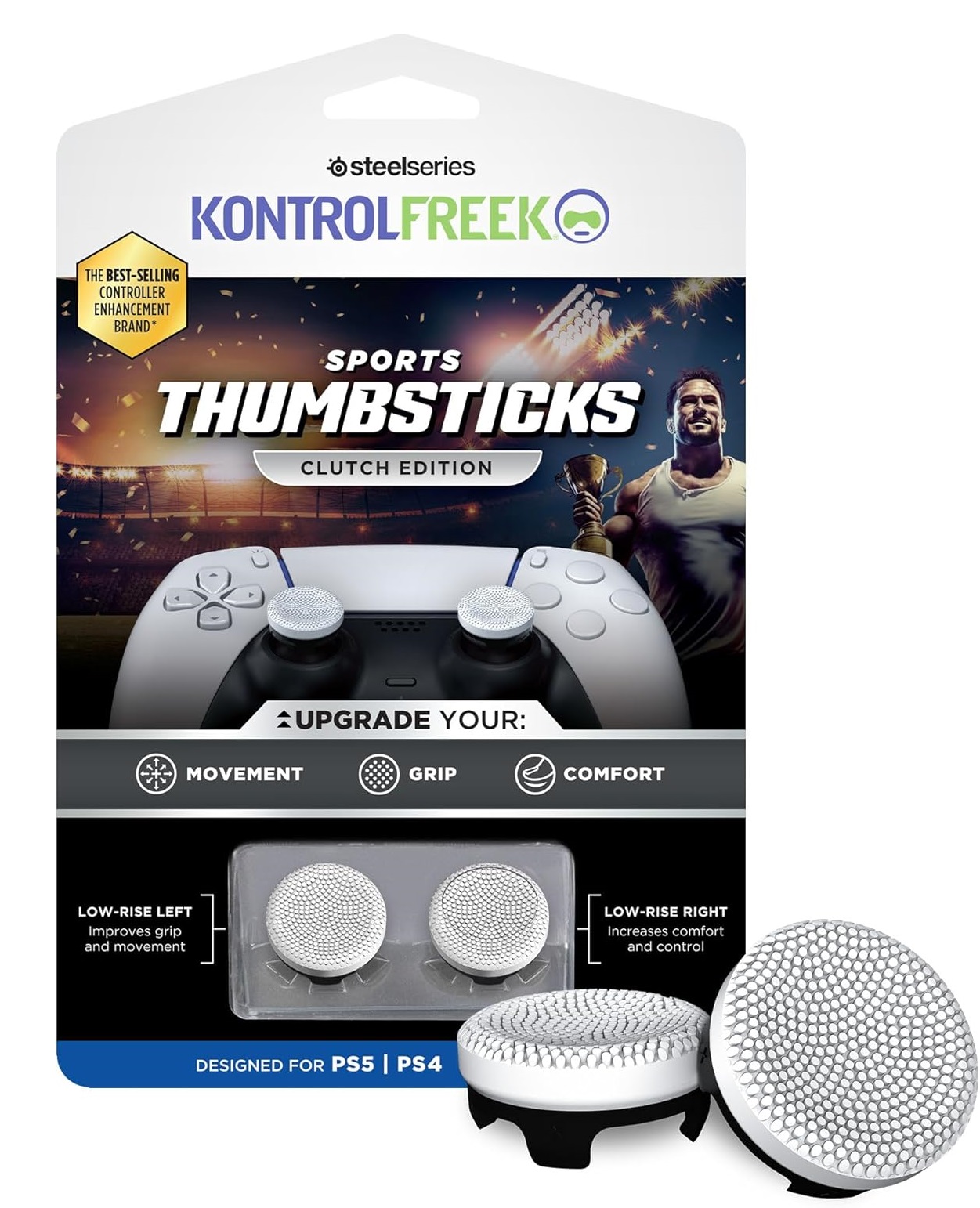 أغطية عصا التحكم Kontrol Freek إصدار القابض الرياضي لأجهزة PS4/PS5 – أبيض