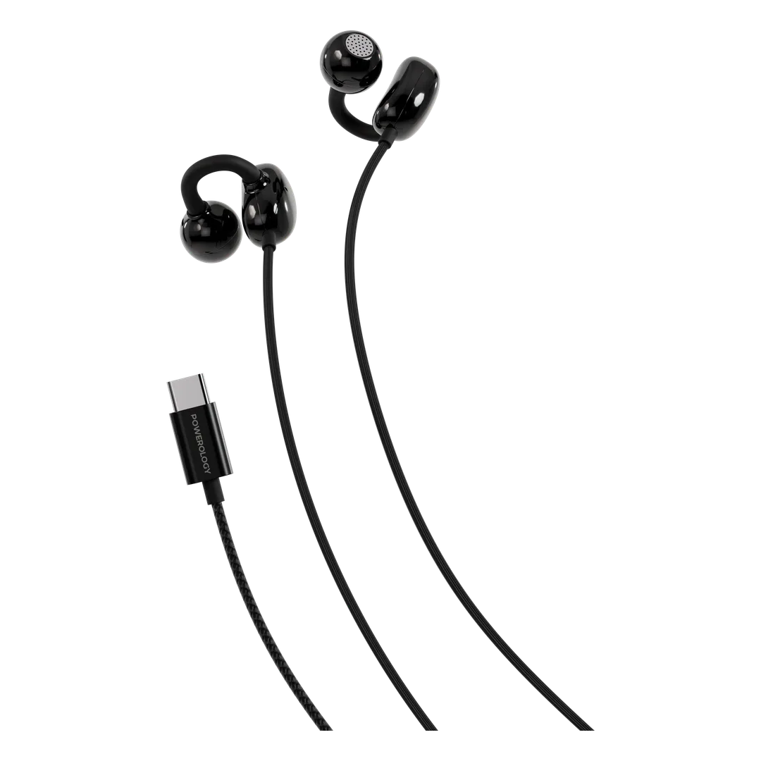 سماعة Powerology Voro السلكية ثنائية الجهة بخطاف ومنفذ USB-C - أسود