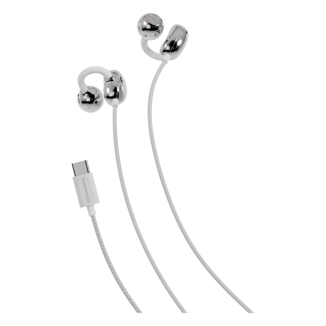 سماعة Powerology Voro السلكية ثنائية الجهة بخطاف ومنفذ USB-C - أبيض