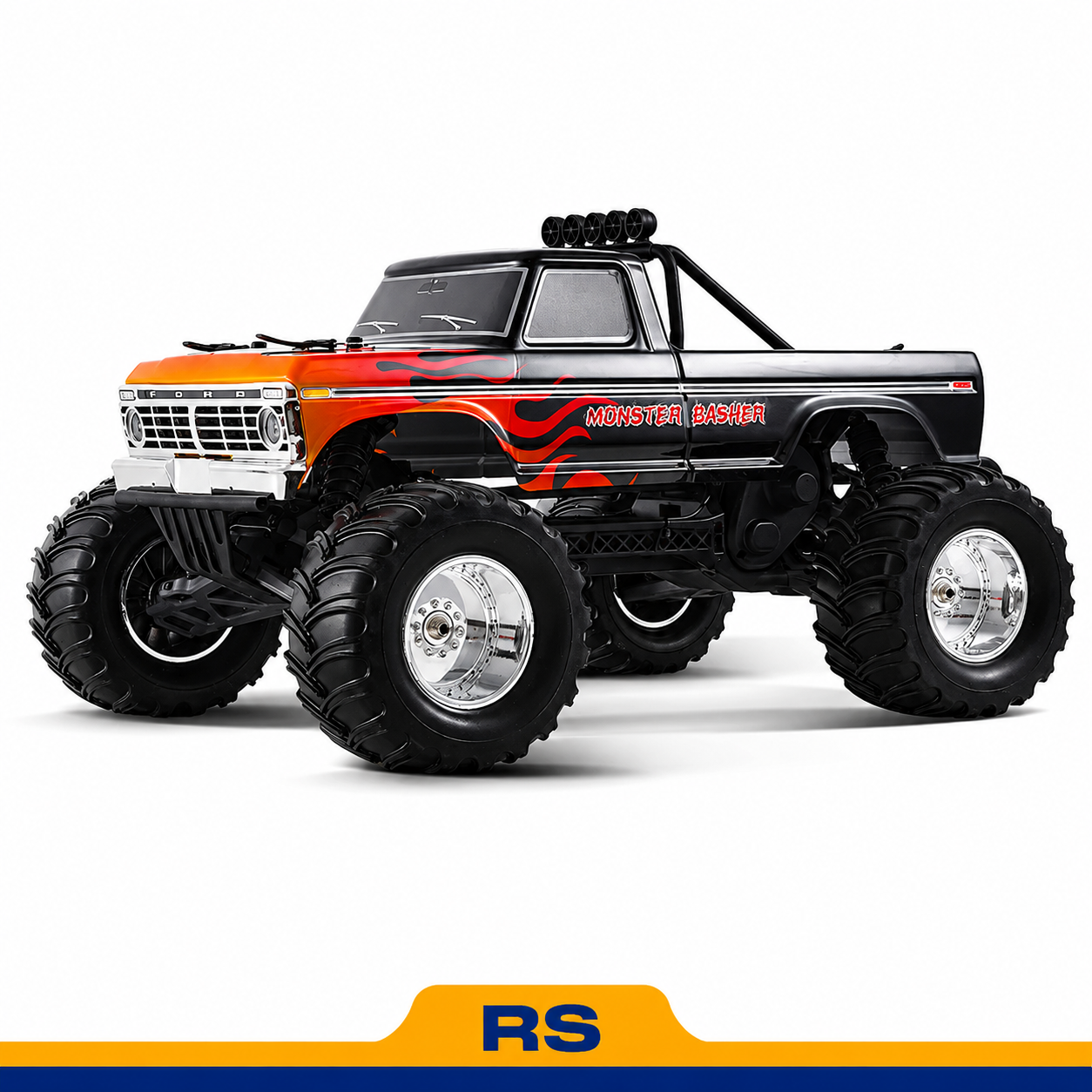 شاحنة الوحش Ford F-100 بدون فحمات بمقياس 1:10 مع بطارية 2S وشاحن C3 من FMS – أسود