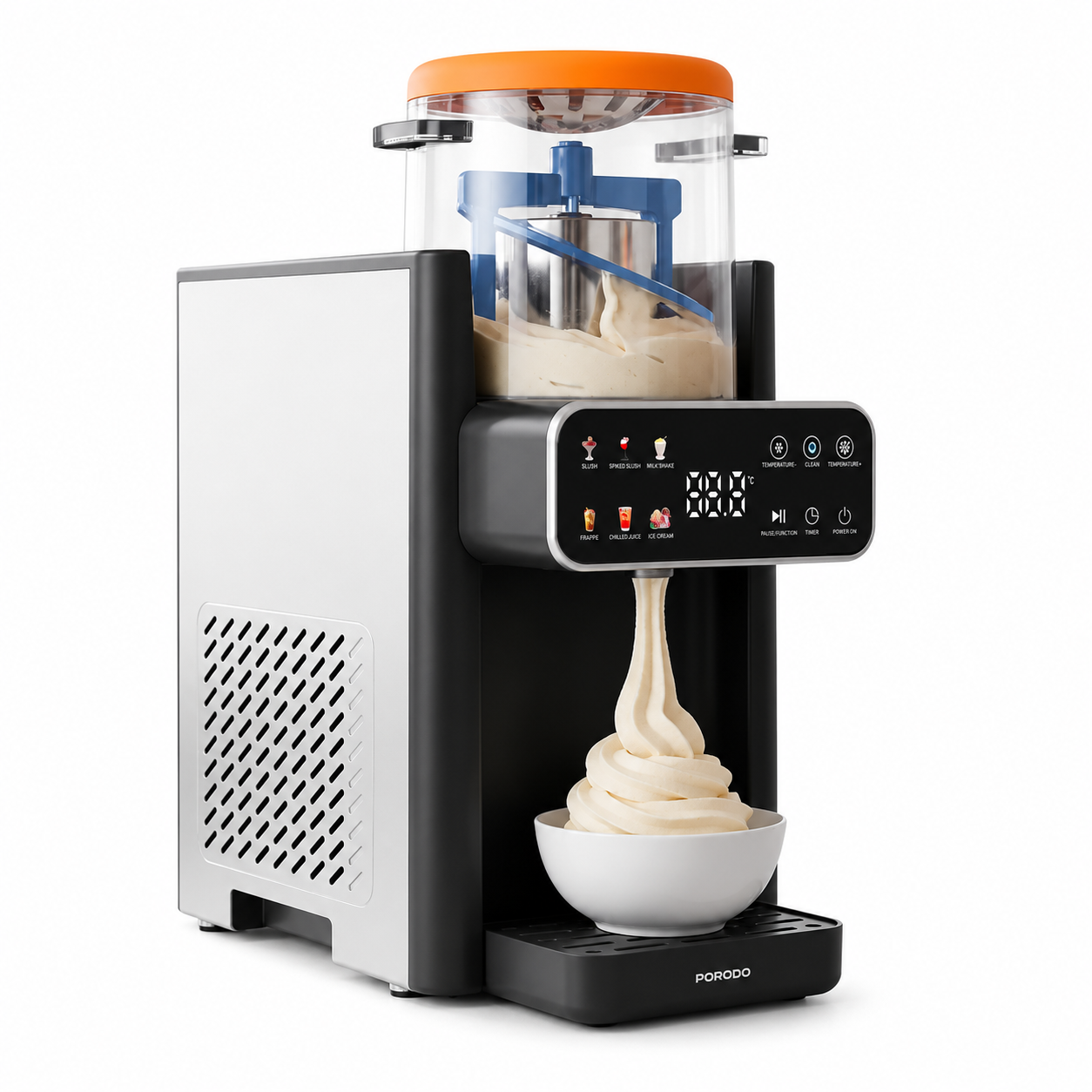 Porodo Frappe Ice Cream & Slushie Maker with Multi-Texture Ice Maker (PDLFST2506) Black/Orange
