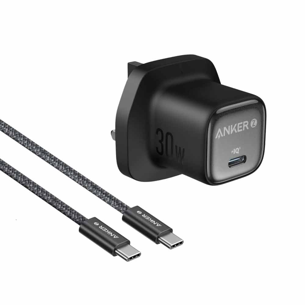 شاحن Zolo بقدرة 30 واط مع كيبل USB-C بطول 3 أقدام من Anker – أسود